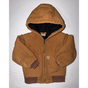 Carhartt Toddler 2T Brown Canvas Active Jacket Quilted Hooded Work Coat Outerwea